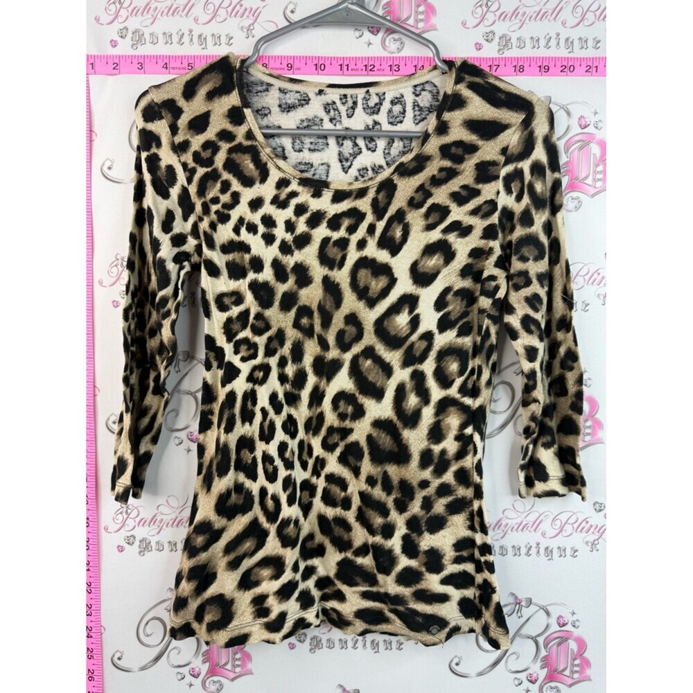 Olsen shirt top cheetah Leopard Print Long Sleeve Tee - Beige/Black